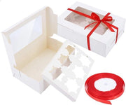 Scatola da Cupcake da 10 pezzi - Contenitori da Pasticceria Bianchi con Finestra - 4/6 Inserti Rimovibili - Muffin, Torta, Donut, Macarone