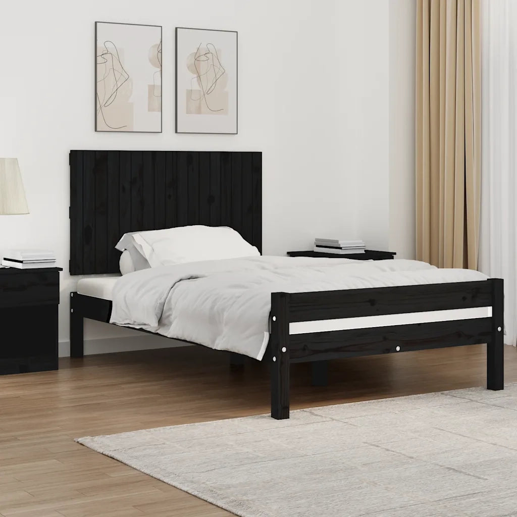 Testiera | Testata da Parete Nera 108x3x60 cm in Legno Massello di Pino
