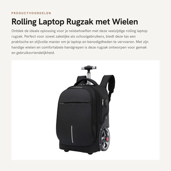 Zak da Sgabelli con Ruote per Laptop 19 Pollici - Porta Cavi USB - Trolley per Laptop Unisex per Viaggi e Scuola