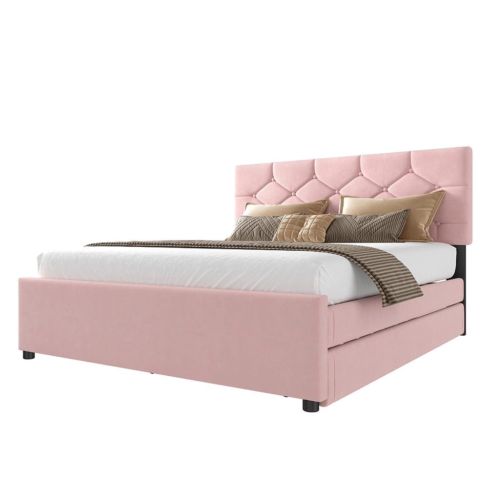 Letto-Xylo-140x200 cm-veluto, cassetto, doghe, minimalista, rosa