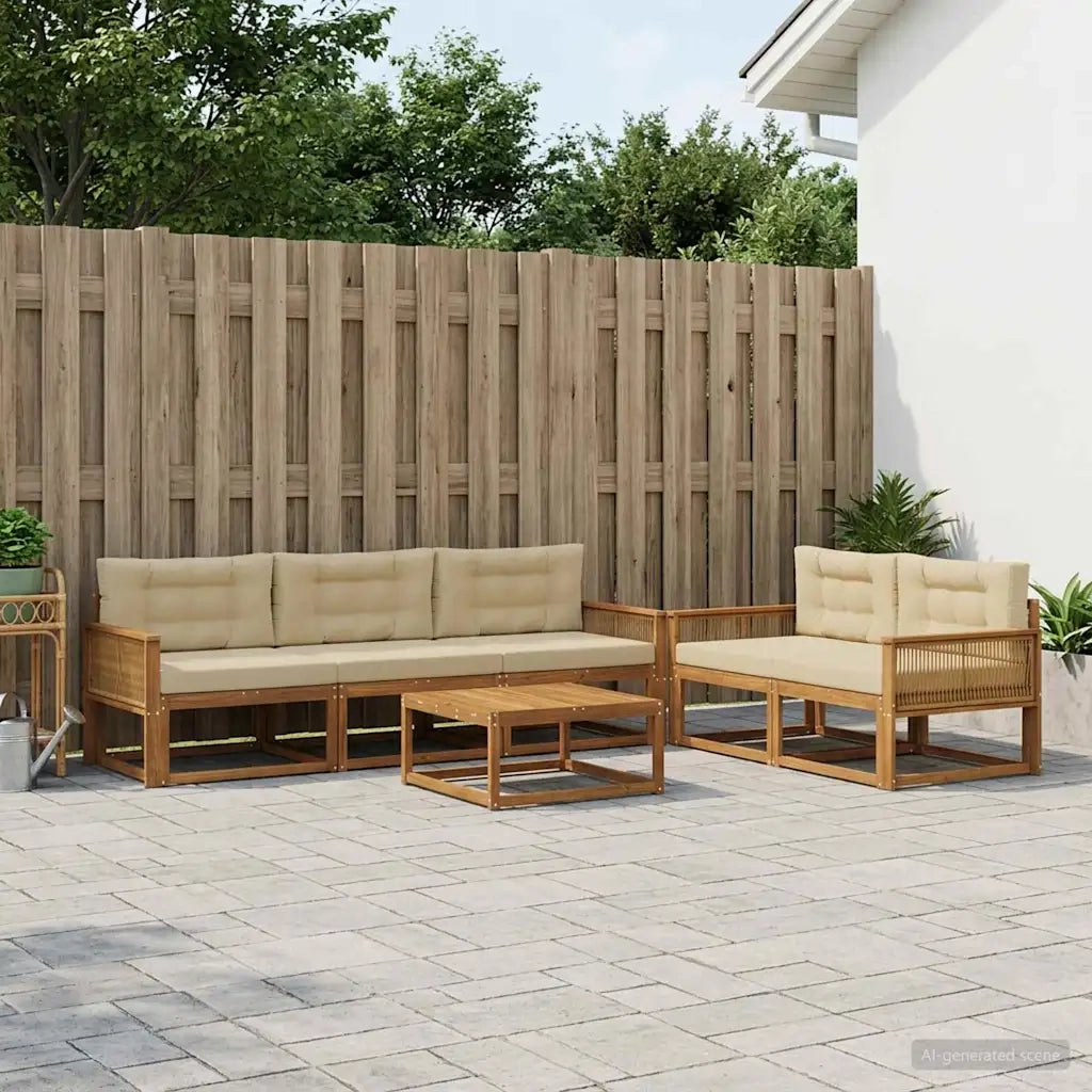 Set di divani da esterno con cuscino 6 pcs Naturale e Beige 3382351
