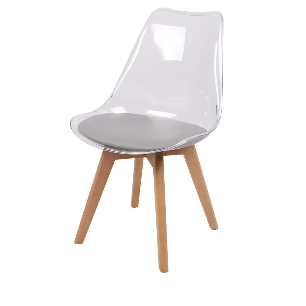 Set di 4 sedie traslucide con seduta in PU grigio e gambe in legno - Collezione JOIE