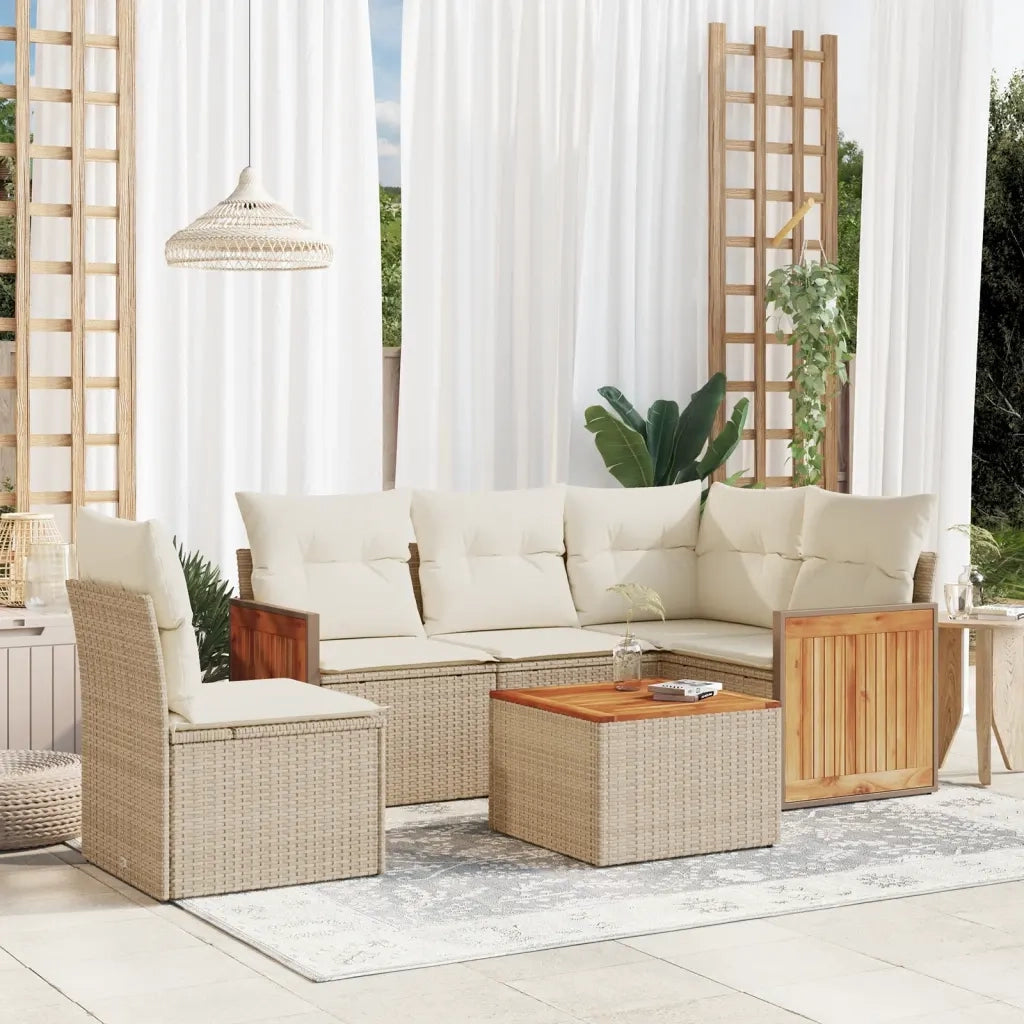 Set Divano da Giardino 6 pz con Cuscini Beige in Polyrattan