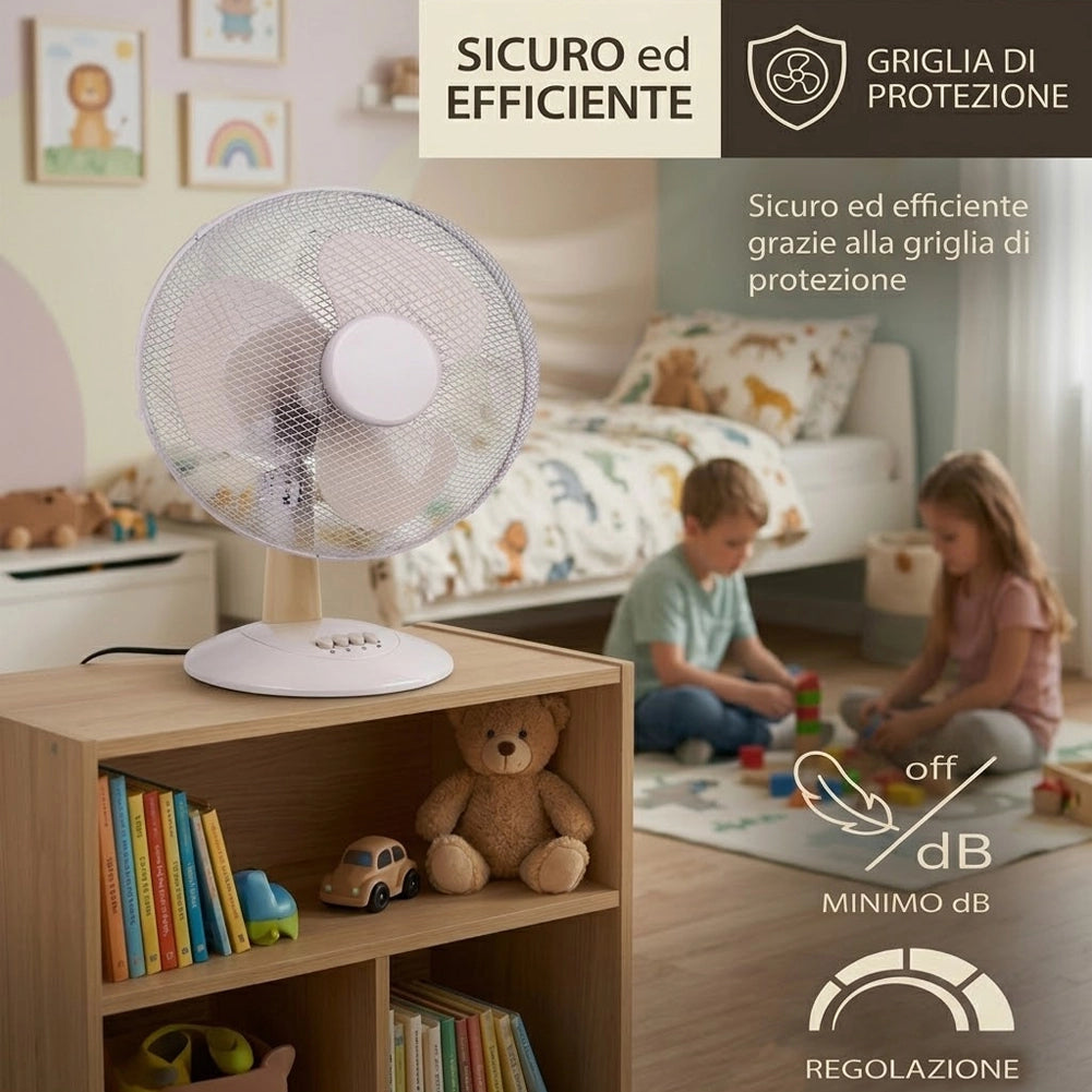 Ventilatore da Tavolo Autoportante Sabbia Potenza 45W Diametro 40cm 3 Velocità