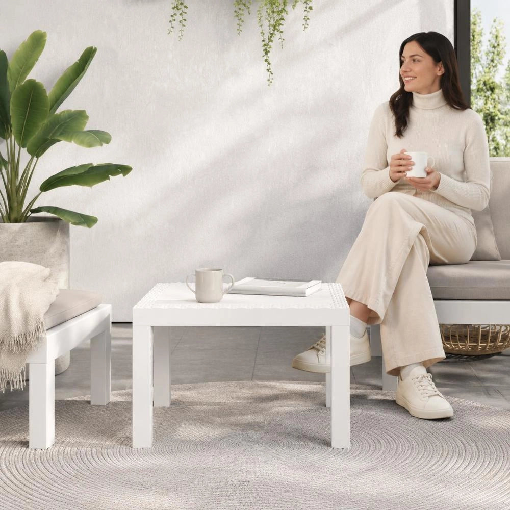 Garden Table White 59x47x40 Cm PP