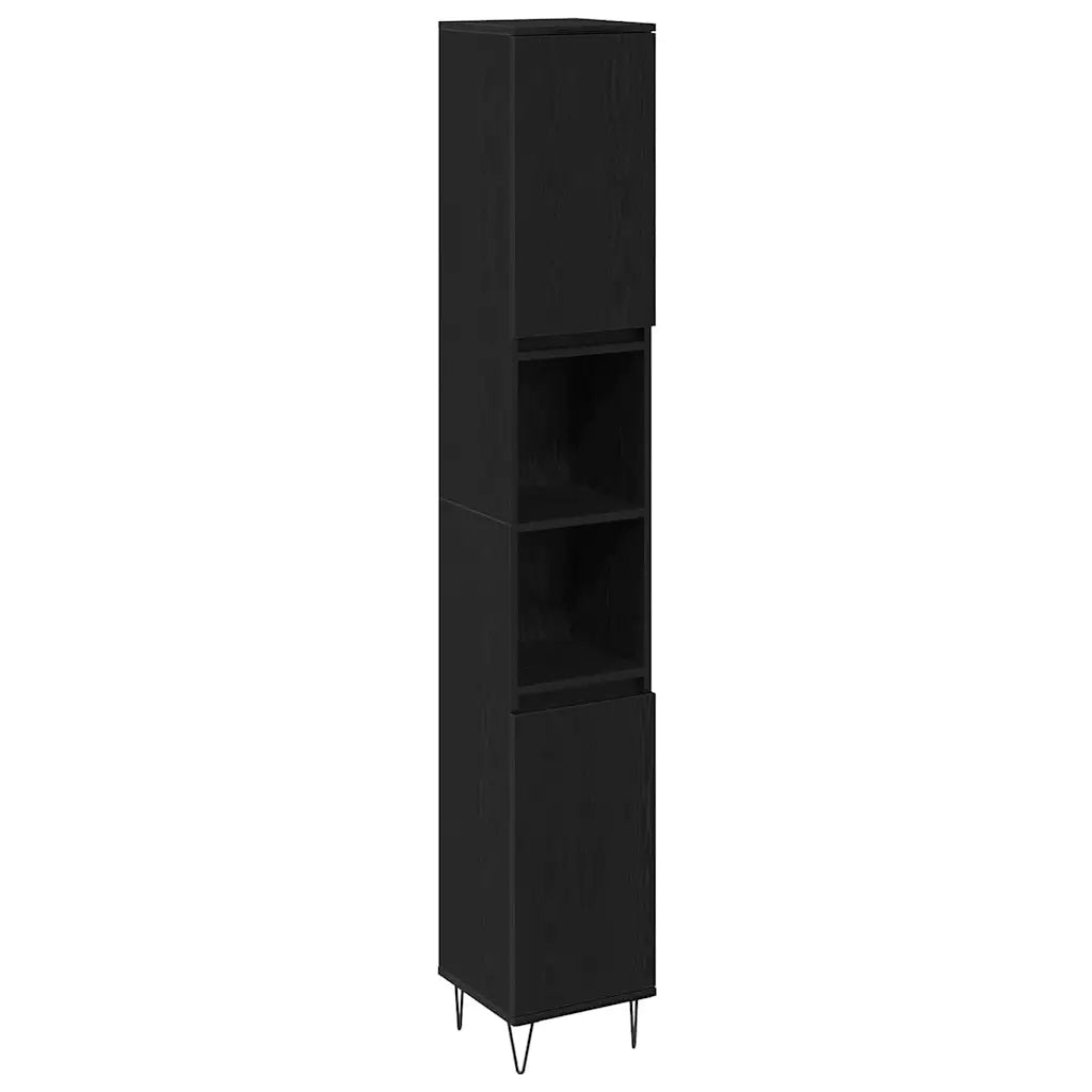 Set di mobili per il Bagno | Armadio da bagno 3 pz Rovere Nero Legno multistrato