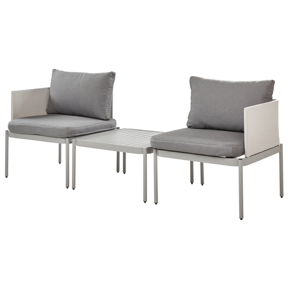 Set soggiorno giardino 2 posti in metallo robusto color grigio chiaro bianco esterno