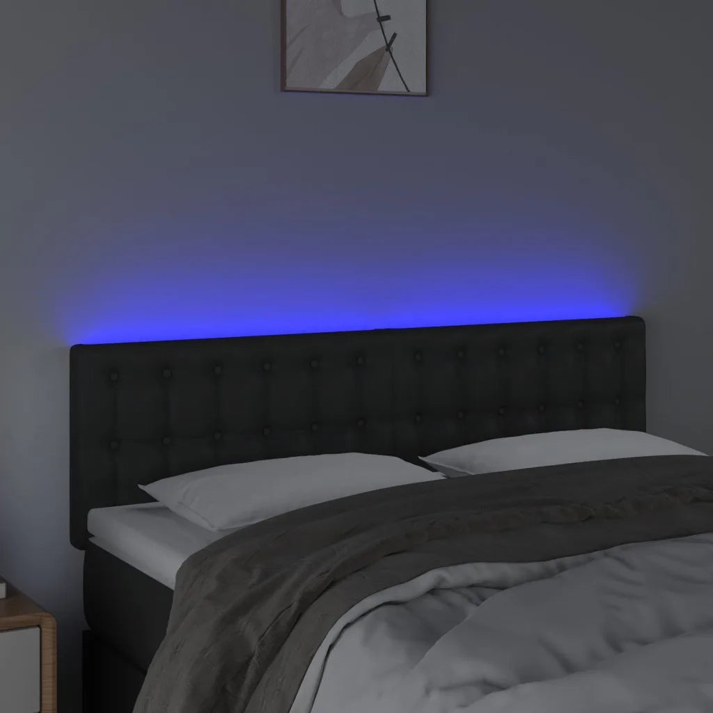 Testiera | Testata a LED Nera 144x5x78/88 cm in Similpelle