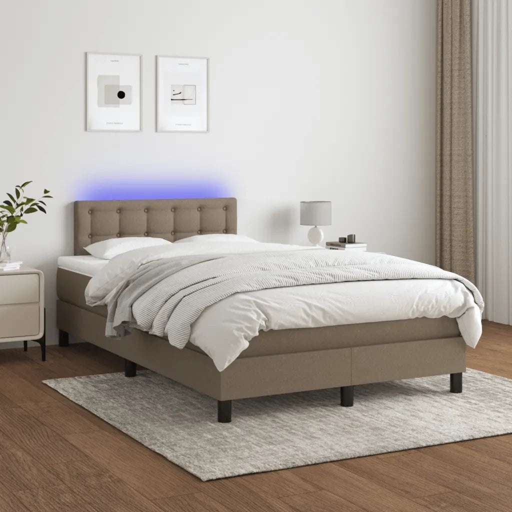 Letto a Molle con Materasso e LED Tortora 120x190 cm in Tessuto 3270071