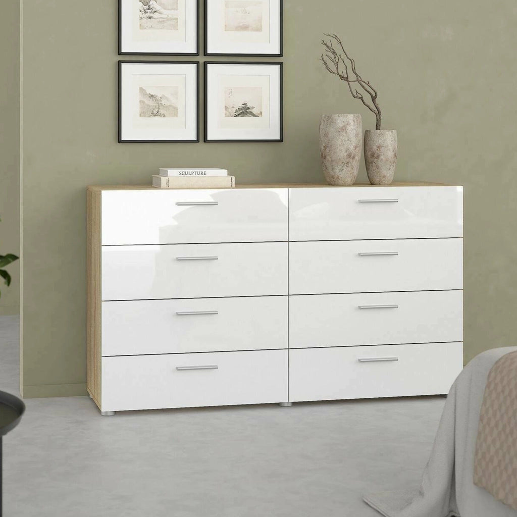 Credenza Phethai, Buffet da soggiorno, Madia da salotto, Dispensa da cucina, 140x40 h82 cm, Quercia e Bianco lucido