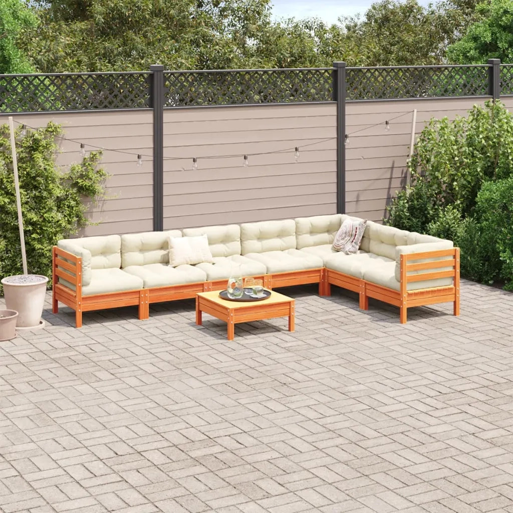 Set Divani Giardino 8 pz con Cuscini Marrone Cera Massello Pino 3299482
