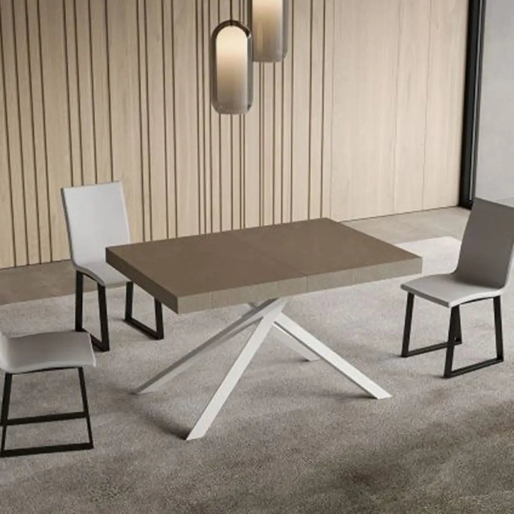 Tavolo allungabile 140/244x90 cm Niket tortora gambe bianche