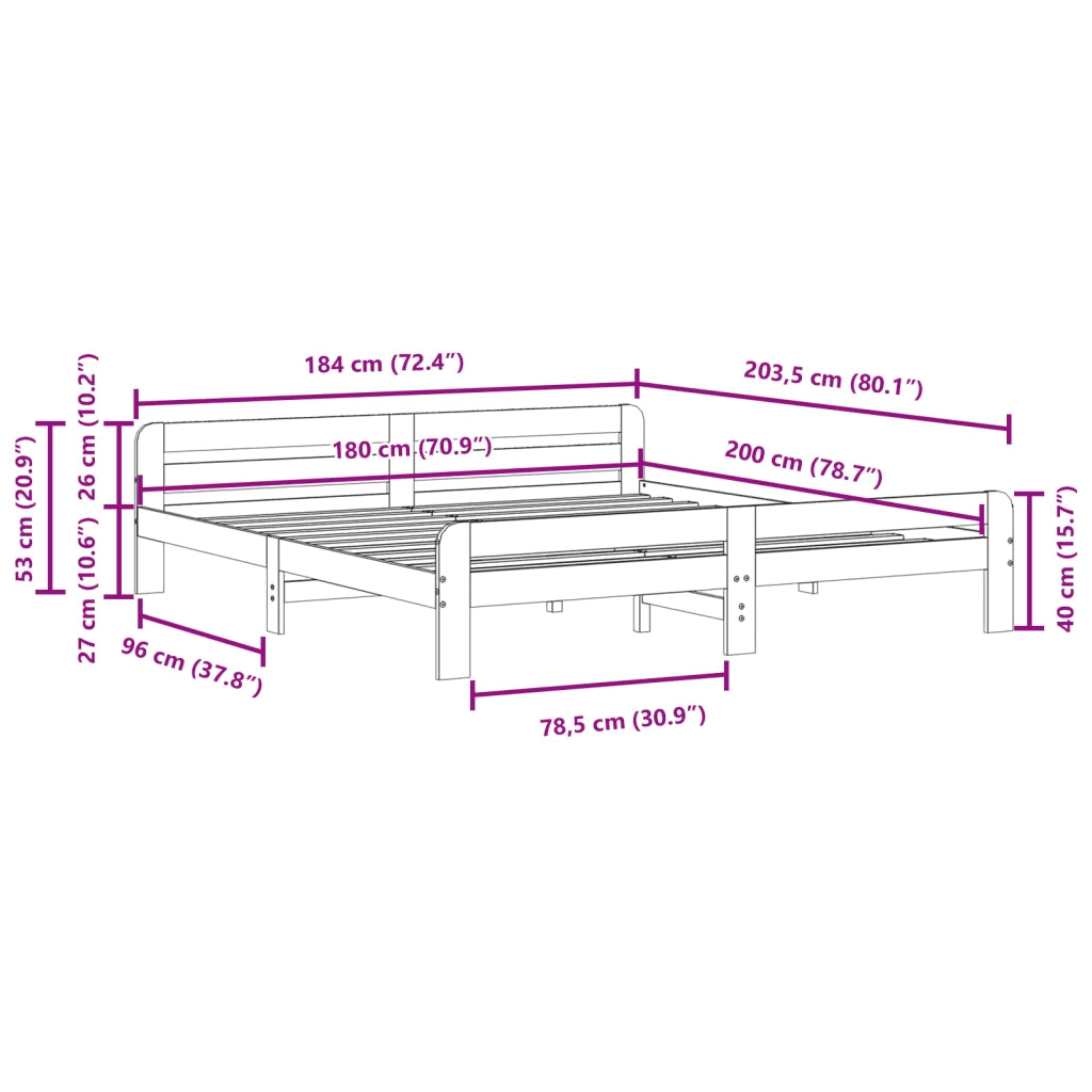 Letto senza Materasso Marrone Cera 180x200 cm in Legno di Pino 855465