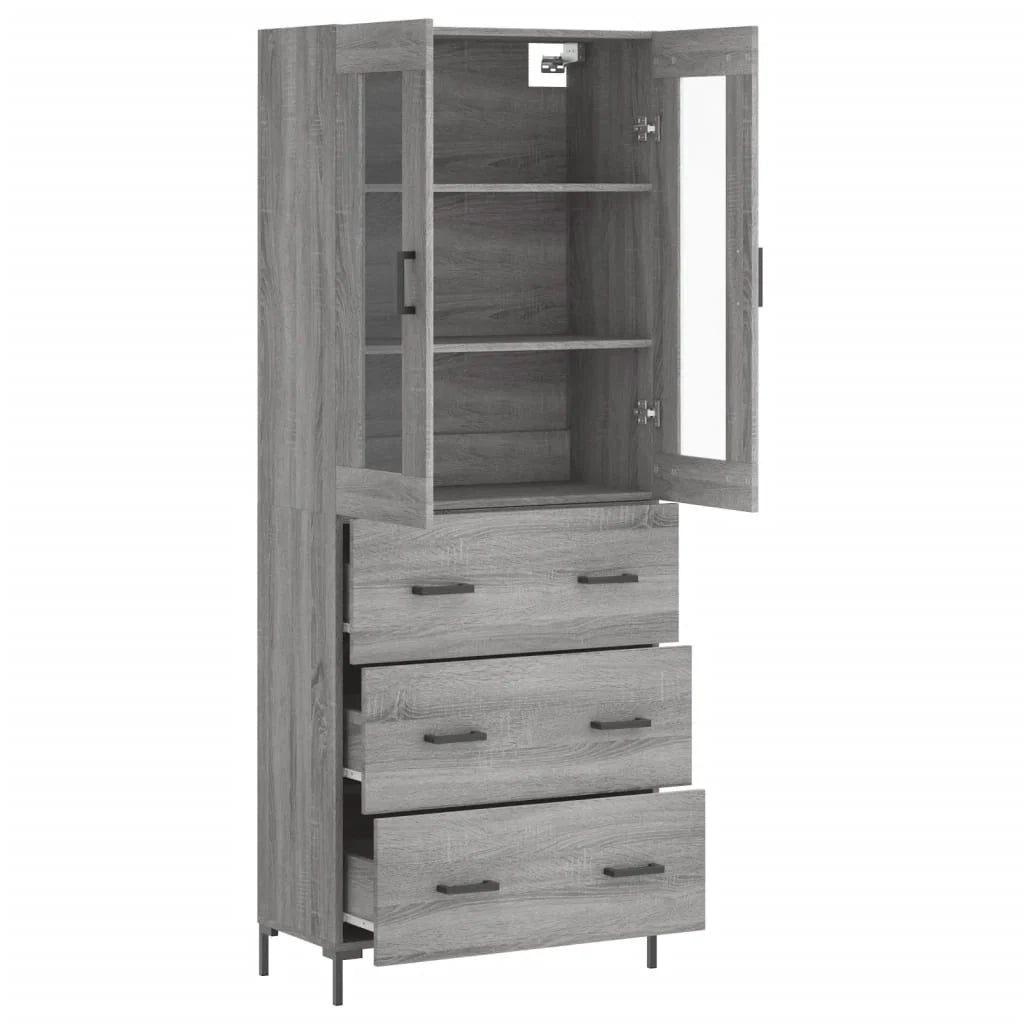 Buffet credenza cassettiera armadio mobile contenitore organizer cucina soggiorno salotto rovere Sonoma alto 69,5 x 34 x 180 cm legno ingegnerizzato grigio 02_0035561