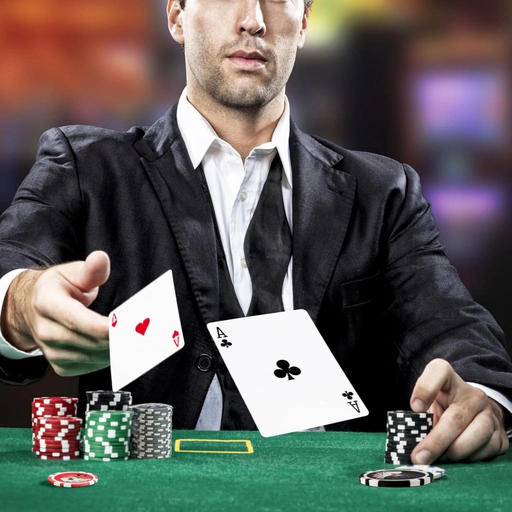 Set da Poker Completo con 400 Finches e 2 Mazzi di Poker, Valigetta in Alluminio con Tappetino, 5 Dadi e Bottone Dealer, Fish Poker per Texas Holdem e Blackjack