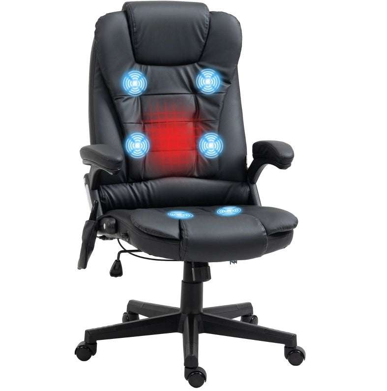 Sedia da ufficio ULEVR con schienale alto, massaggio a 6 punti e calore, altezza regolabile 44-54 cm, nera