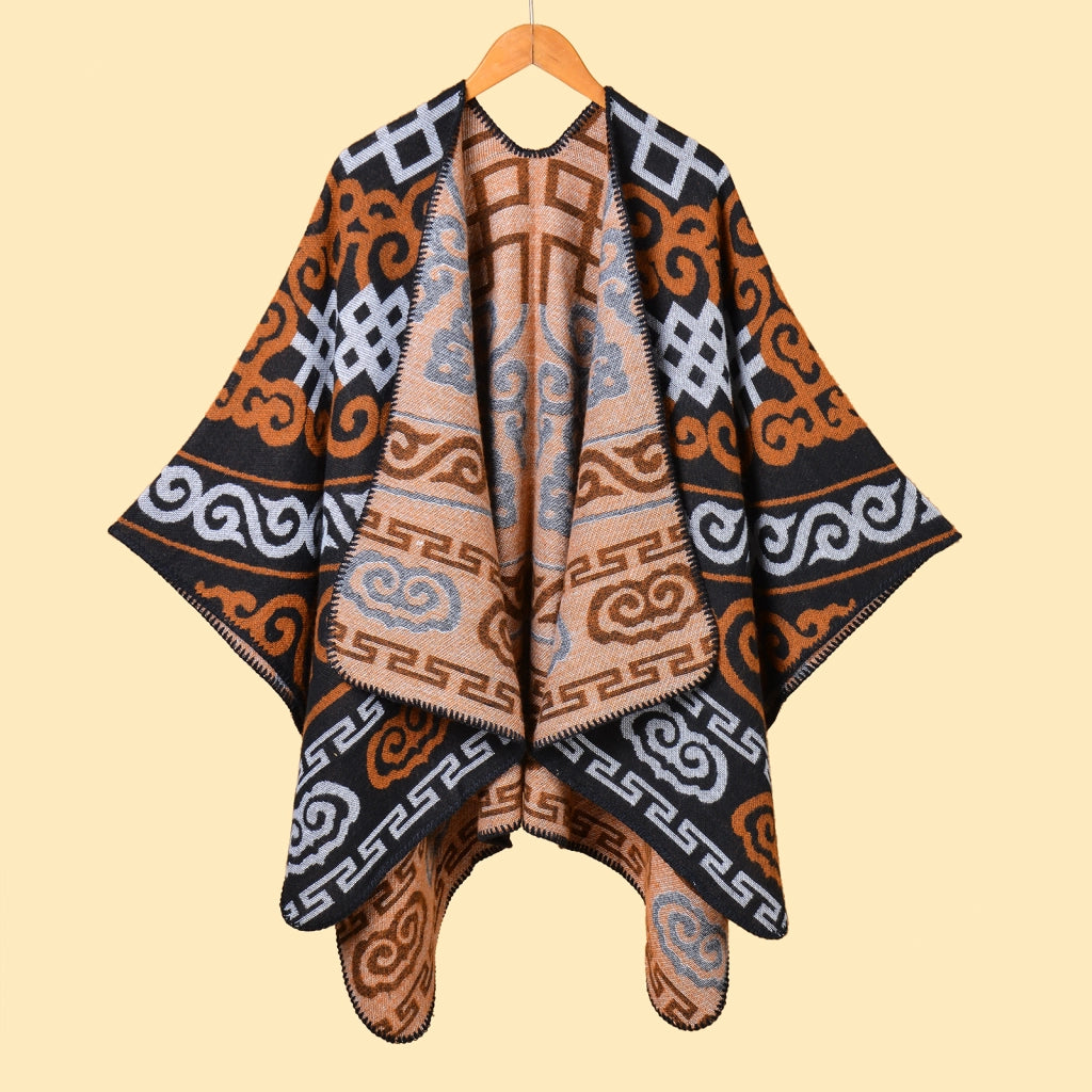 Sciarpa/mantella/poncho da donna con motivo retr¨° e spacco, calda, stile retr¨°