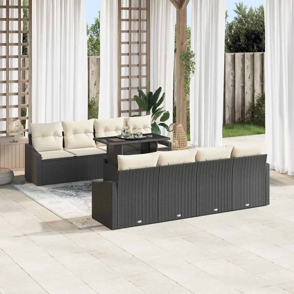Set Divano da Giardino 7 pcs Nero e crema polyrattan 3348963