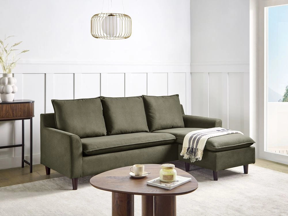 Divano componibile angolare in tessuto verde scuro lato sinistro Cuscino schienale stile moderno