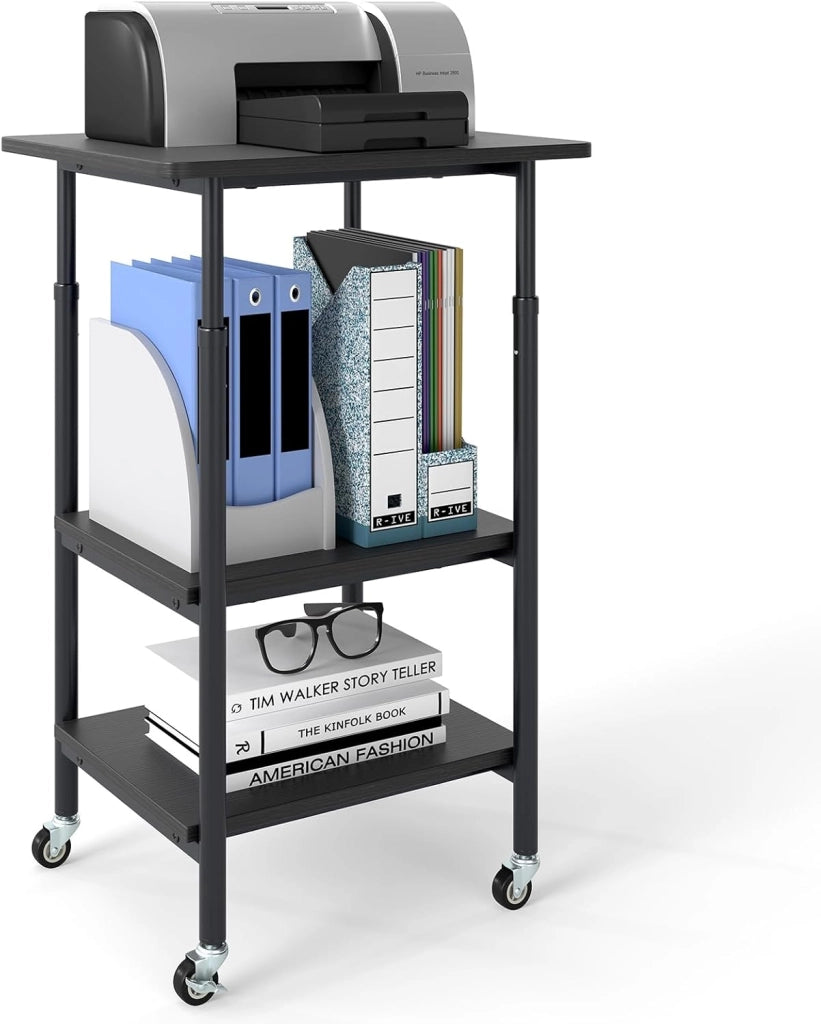Tavolo per stampante, supporto per stampante regolabile in altezza con ruote, carrello per stampante a 3 livelli per fax, documenti e scanner, supporto per stampante mobile per ufficio e