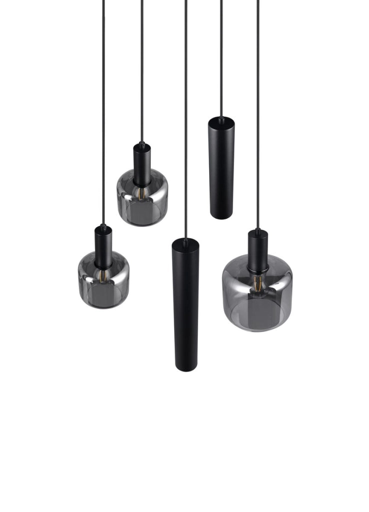 Lampada sospensione moderna nera tonda 5 luci Trio