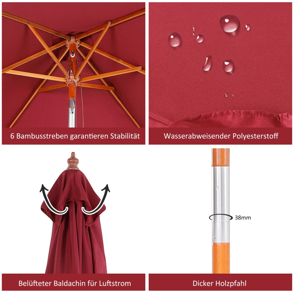 Ombrellone da giardino ¨C zephmum ¨C rettangolare 200x150x235 cm rosso vino