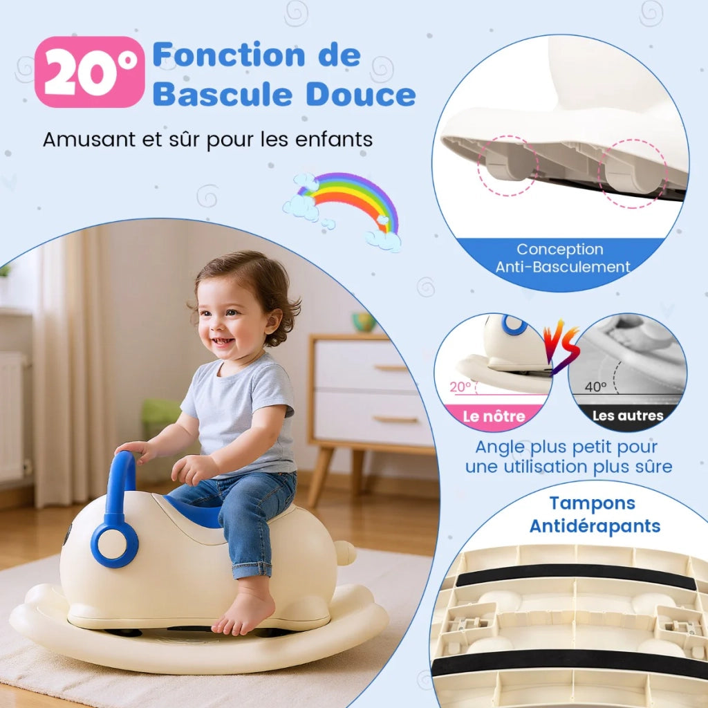 Cavallo a dondolo 3 in 1 per bambini con contenitore 64 x 34 x 36 cm per la crescita e l'apprendimento atmosfera accogliente blu PA 20_0011417