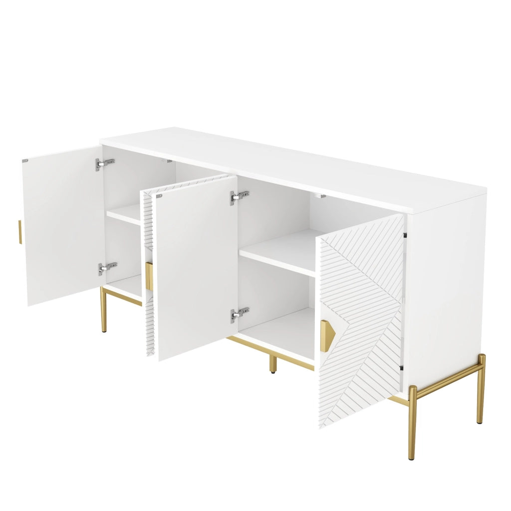 Sideboard bianco 4 ante geometriche 162x40x80 cm