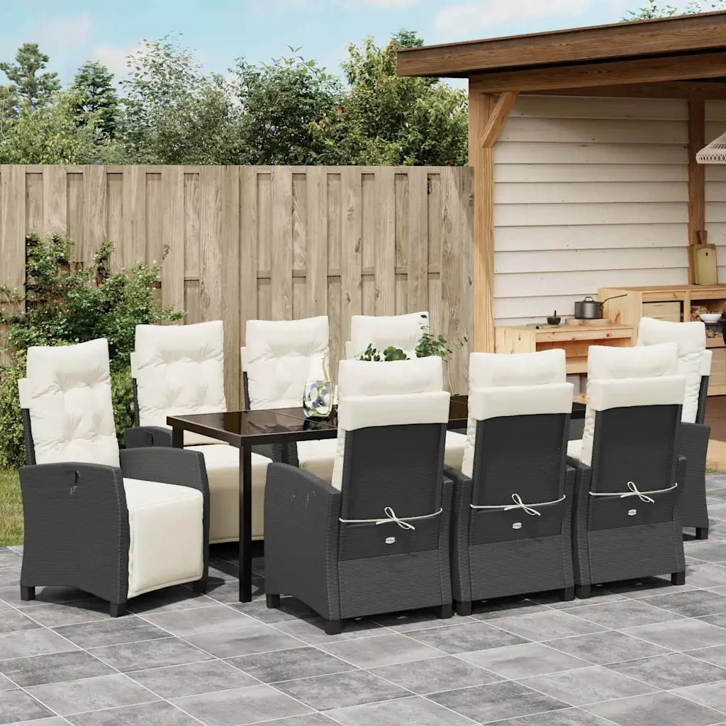 Set da Pranzo per Giardino con cuscino 9 pcs Nero polyrattan 3380420