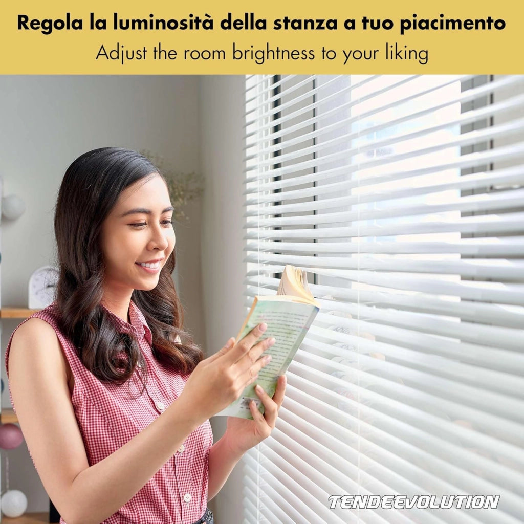 Tenda Veneziana Su Misura in Alluminio, Lamella da 25mm - Larghezza 2 x Altezza 2, Col. Marrone 1011, Comando e Orientamento a Sinistra