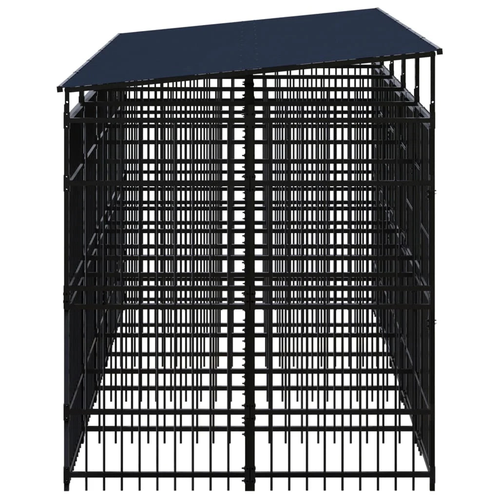 Cuccia/gabbia/recinto per animali domestici da esterno con tetto per cani acciaio 9,22 m² nero 02_0041772