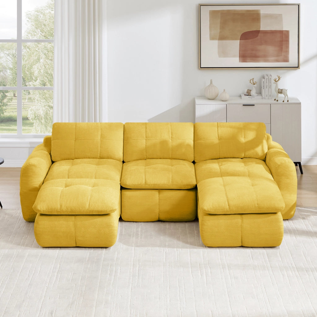 Divano modulare 3 posti - con seduta ergonomica e design senza telaio - in chenille gialla