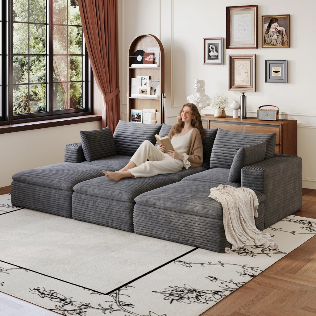 Divano Cloud 260cm in Tessuto Velluto a Coste ¨C MINIMAL ¨C Grigio Scuro, Imbottito, Senza Montaggio