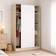 Guardaroba Alyson, Mobile appendiabiti per camera da letto, Armadio a 2 ante scorrevoli, 120x50h204 cm, Bianco e Rovere