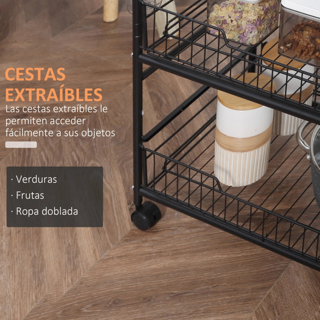 Carrello Portautensili da Cucina con 3 Ripiani e Ruote ¨C zephmum ¨C 60x38x85,5 cm Marrone
