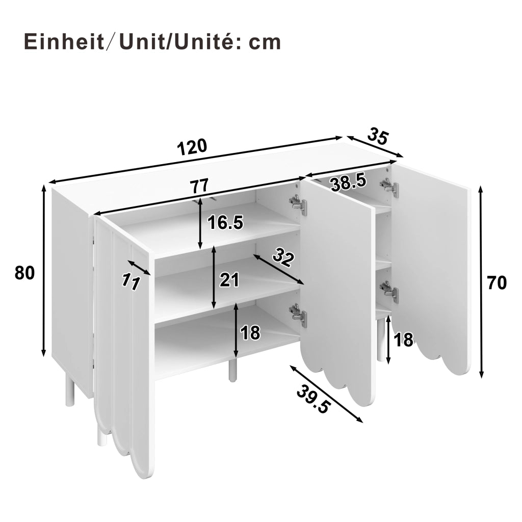 OKWISH Credenza Moderna con Ripiani Regolabili e Apertura senza Maniglie, per Soggiorno e Sala da Pranzo, MDF, Bianca, 120 x 35 x 80 cm
