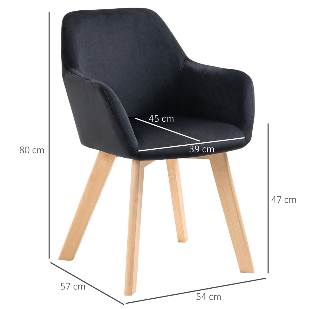 Set di 2 sedie da pranzo ergonomiche nere in poliestere e legno