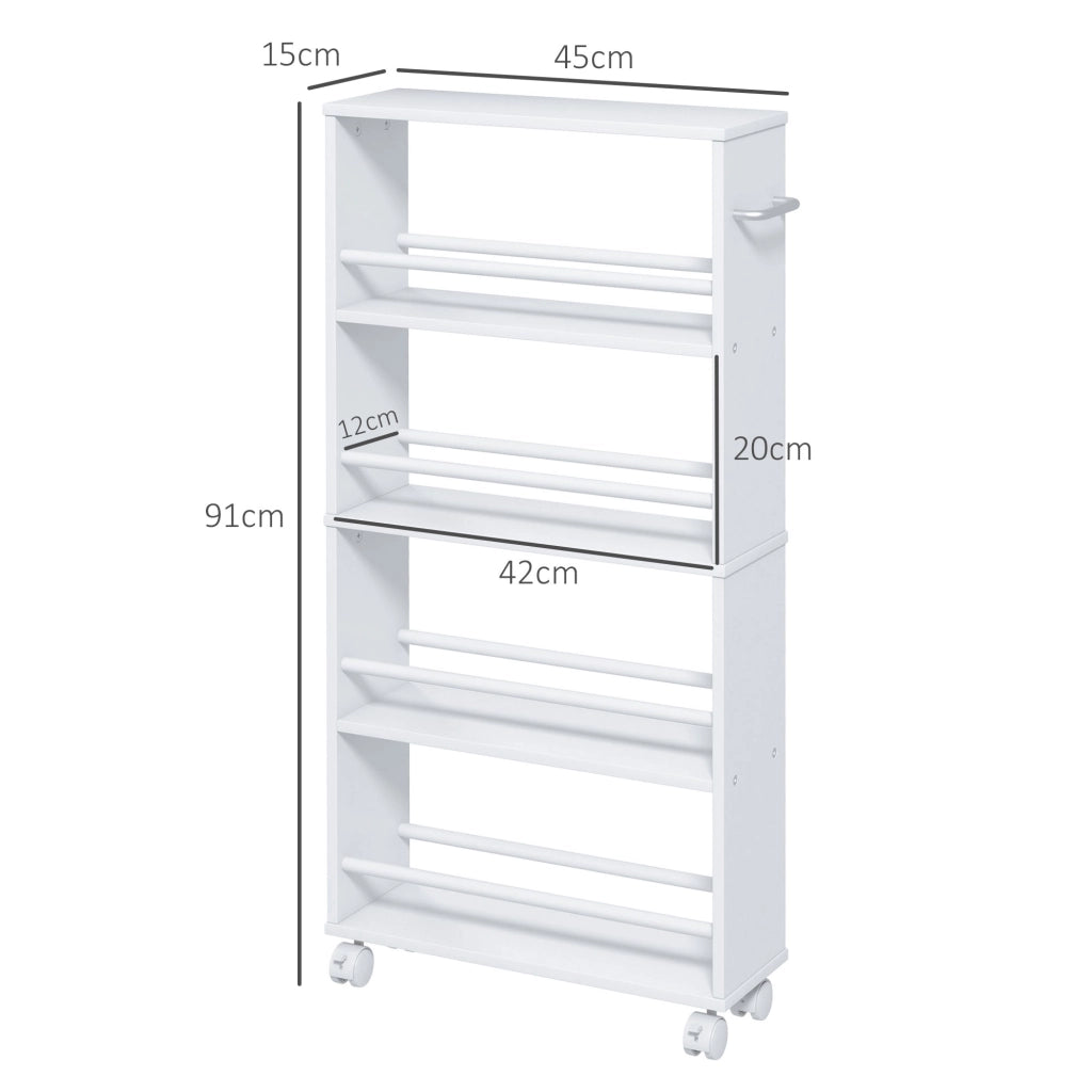 CARRELLO PORTAOGGETTI SOTTILE 45x15x91 cm Bianco in pannello truciolare