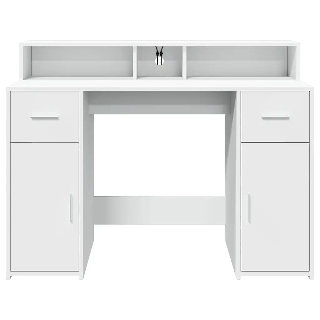 Scrivania con Luci LED Bianca 120x55x91 cm in Truciolato