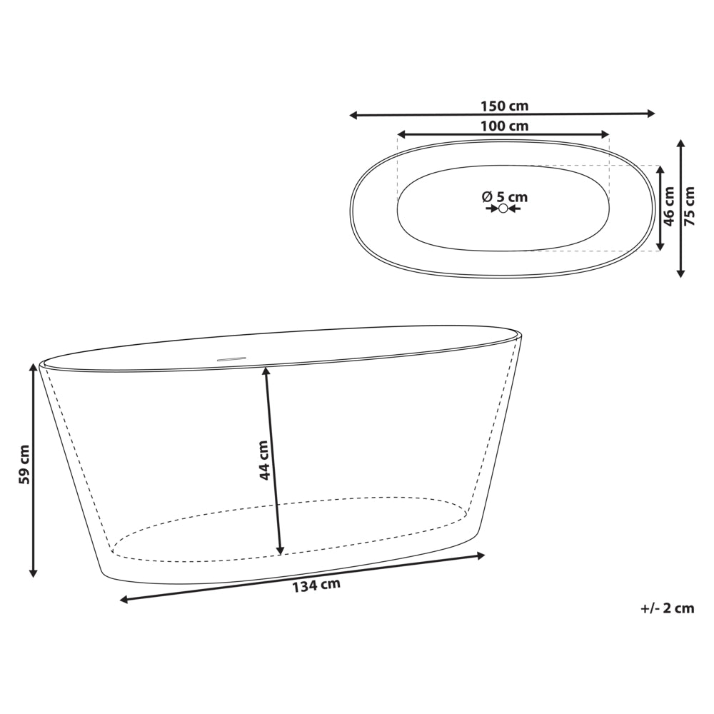 Vasca da bagno ovale moderna indipendente 150 x 75 cm Finitura acrilica lucida Motivo a rombi Bianco