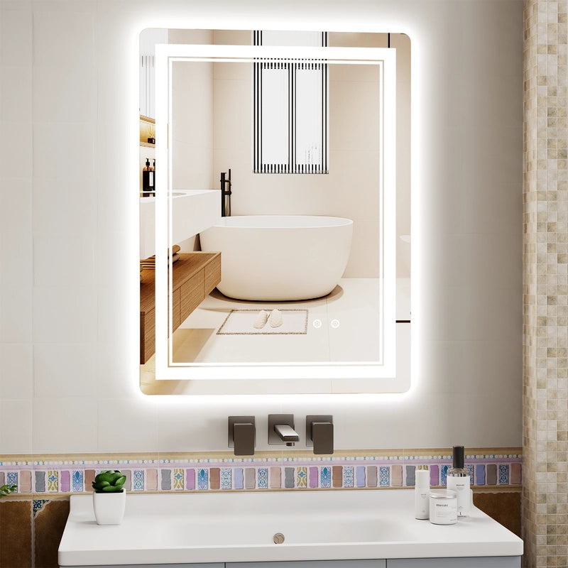 Specchio da bagno,  50x70 cm Specchio da bagno illuminato a LED, 3 temperature di colore, antiappannamento, dimmerabile, impermeabile IP44