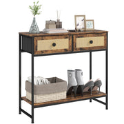 Consolle Ingresso con Ripiani e 2 Cassetti Rattan ¨C Xylo ¨C 80x30x75 cm Marrone