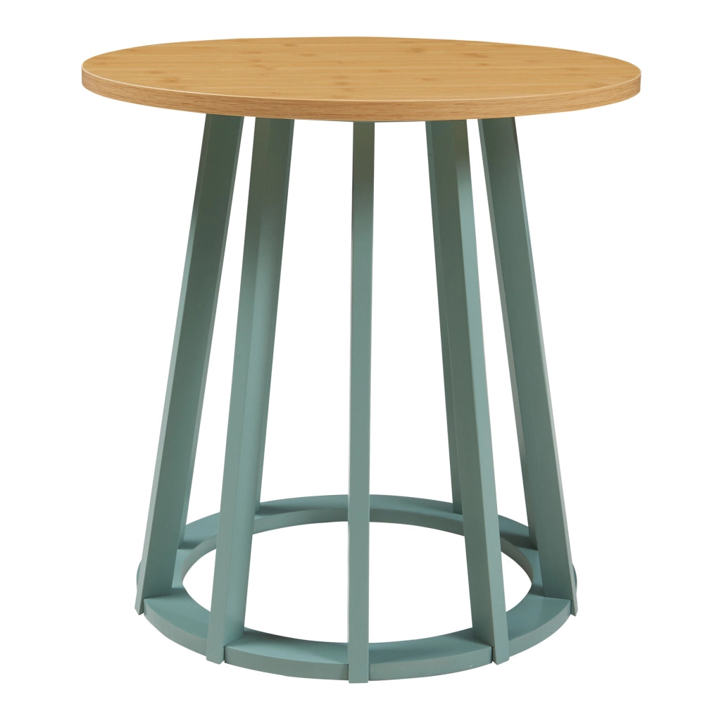 Tavolino da Divano Lensuu con Piano Rotondo in Effetto Rovere e Base Verde Pastello 48 x Ø48 cm [en.casa]