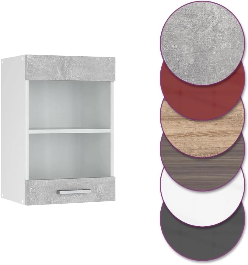 Mobile da cucina in vetro R-Line, Calcestruzzo, 40 cm, per la libera combinazione all'interno di sistemi cucina modulari