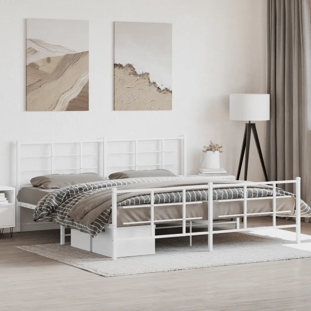 Giroletto con Testiera e Pediera Metallo Bianco 193x203 cm 355634