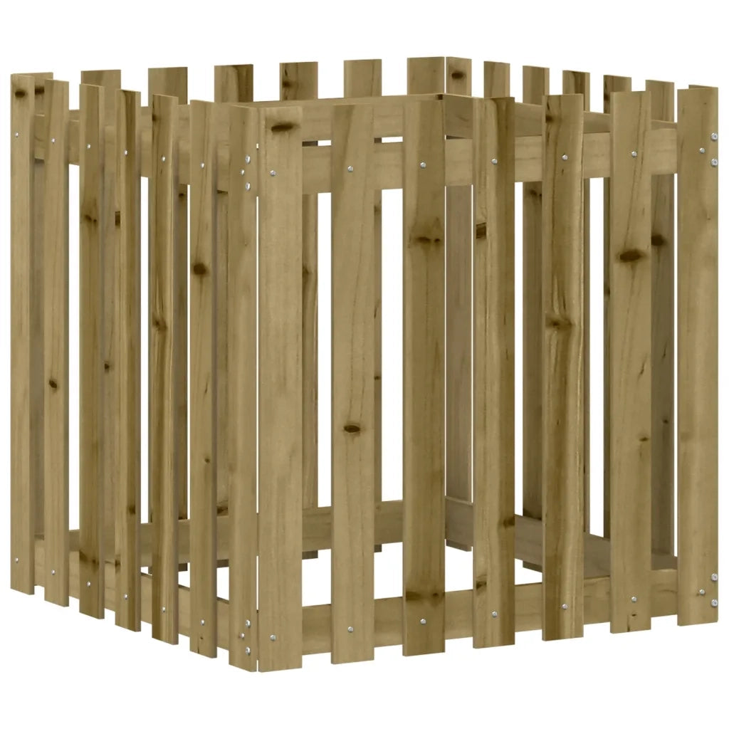 Fioriera Giardino a Recinzione-Vaso con Ringhiera-Contenitore per Piante 70x70x70 cm in Pino Impregnato