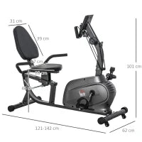 Cyclette Orizzontale Magnetica 8 Resistenze, Display LCD, Sedile Regolabile ed Elastici per Braccia
