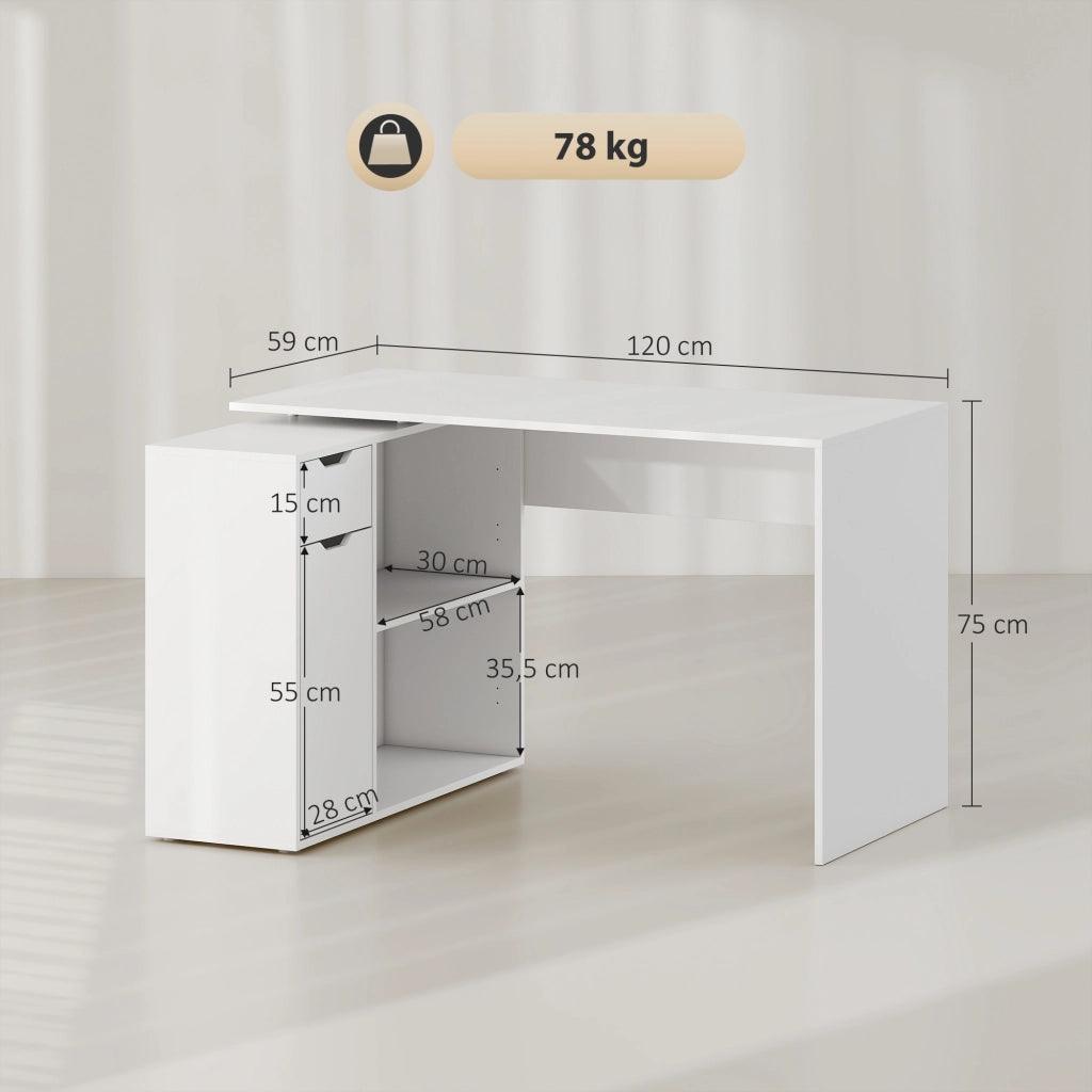 Scrivania con cassetti e ripiani aperti ¨C zephmum ¨C Legno, Bianco