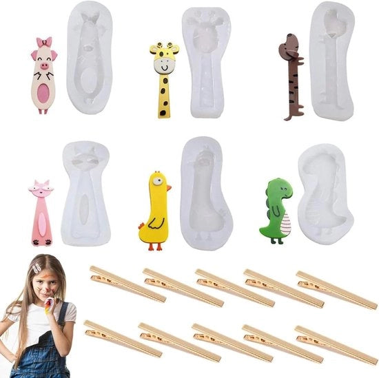 Set di Clip per Capelli con 10 Clip Alligatore - Disegni di Animali Carini