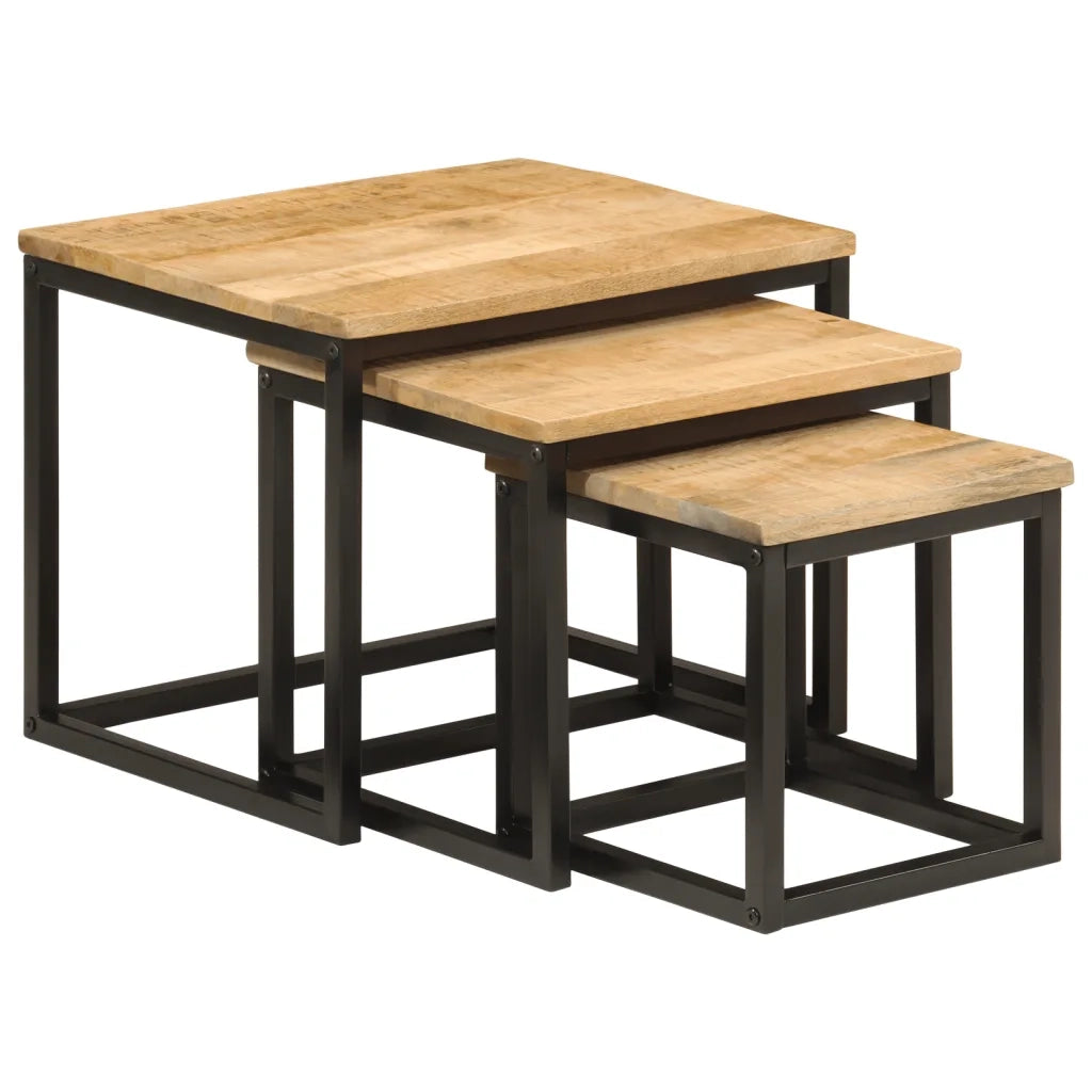 Tavolini a Incastro 3 pz in Legno Massello di Mango e Ferrocod mxl 114400